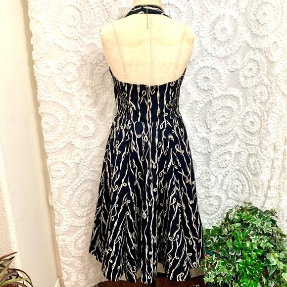 Anthropologie Grapic Print Black/White Halter Dress with Full Swing Skirt- 6 - Picture 5 of 14